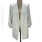 DKNY Foundations 3/4 Ruched Sleeve Open Front Jacket - Ivory Cream - size Medium