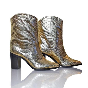 New SCHUTZ Vonna Metallic Gold Reptile Cowboy boots 5.5 - Picture 1 of 2