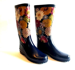AIGLE 1853 long rain boots floral sz8 France Kew Multibloom new no box - Picture 1 of 14