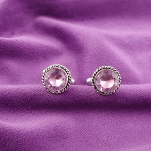 925 Sterling Silver Morganite Stone Pink Fathers Gift Daughters Day Cufflinks - Picture 1 of 6