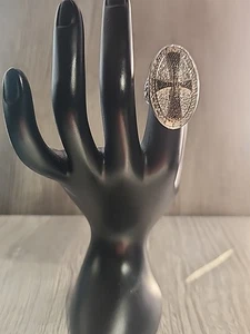 Nf Engraved Thailand Large Cross Ring Size 5.5 (Defects) - Picture 1 of 4