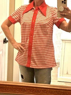 Винтажная самодельная туника со сборками геометрический собачий ошейник на пуговицах ретро топ 60-е 70-е - Изображение 1 из 4