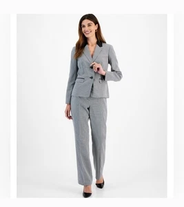 NWT Le Suit Two Button Blazer Pants Suit Lt Grey Multi Size 6 - Picture 1 of 10