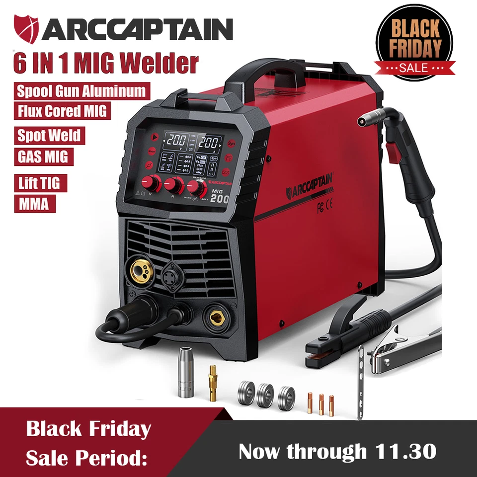 Soldadora MIG 200A gas/sin gas/núcleo de flujo/palo/elevación TIG 6IN1 máquina de soldadura por puntos Foto 1 de 4