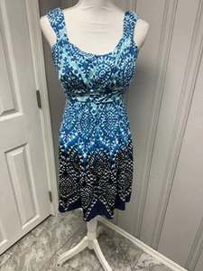 Abito donna Style & Co blu bianco maglia elasticizzato rayon taglia PS prendisole nuovo senza etichette - Foto 1 di 8