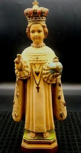 Very Old Infant of Prague Statue Chalkware Catholic Devotion Blue Eyes 12.5 " - Picture 1 of 13