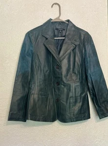 Giacca di pelle vintage Chadwick’s blu 3 bottoni 100% vera pelle blazer - Foto 1 di 10