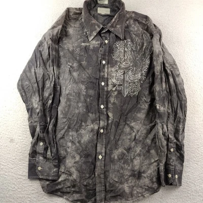 VTG Y2K Eighty Eight Shirt Button Up Long Sleeve Gray Wings Sword - Image 1 of 4