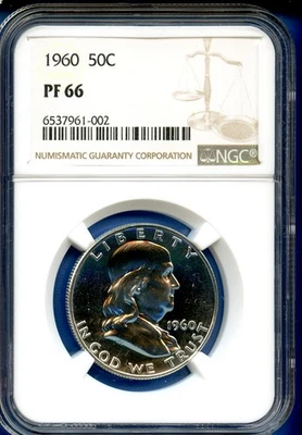 1960 P NGC PF66 Franklin Half Dollar 50c US Mint Coin 1960-P PF-66 Blast White - Image 1 of 3