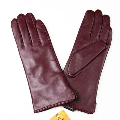 Guantes de piel de oveja para mujer Moda Color Cuero Estilo simple Forro de lana Primavera a Foto 1 de 4