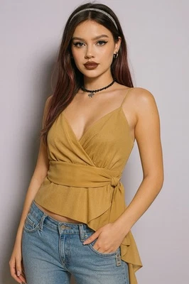 Studio 1940 Womens Blouse Top Babydoll Gold Spaguetti Straps Shimmery  Y2K Party - Image 1 of 4