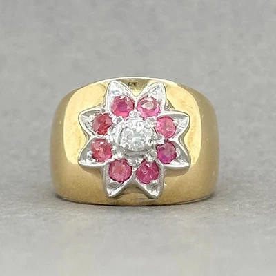 Estate 18K Two Tone 0.32ctw Lab-Created Rubies & 0.09ct H/SI1 Diamond Ring - Image 1 of 4