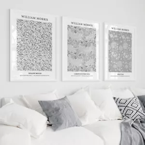 William Morris Grey Botanical Wall Art Prints Posters Pictures Floral Home Décor - Picture 1 of 7
