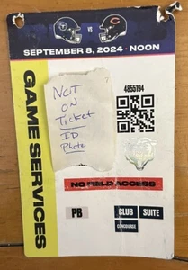CHICAGO BEARS VS. TITANS 9/8/24 TICKET/ PASS! CALEB WILLIAMS/ ODUNZE NFL DEBUT!. - Picture 1 of 2