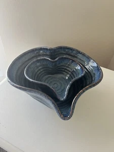 Greg Neal | Heart Stoneware Art Pottery 1994 Blue Drip Glaze | Set Of 2 Bowls - Picture 1 of 9