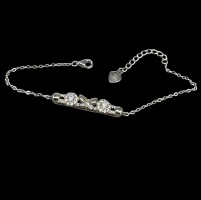 Bracciale Donna Argento 925 catenina con puntiluce brillanti farfalla regolabile - Immagine 1 di 4