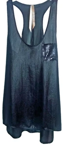 Blusa Top Pequeña Lani Negra Brillante Sin Mangas Lentejuelas Bolsillo Dobladillo Regular - Imagen 1 de 9