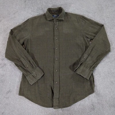 Polo Ralph Lauren Shirt Mens Medium Green Long Sleeve Italian Fabric Soft Fuzzy - Image 1 of 4