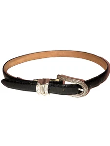 Cintura BRIGHTON Classics piccola 28 argento goffrato pelle nera C3703 fibbia corda - Foto 1 di 7