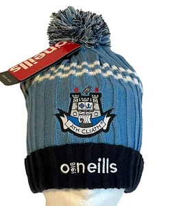 Oneills Dublin Peak Ath Cliath Knit Cuff Pom Beanie Hat Castle Lined OS Blue NWT - Picture 1 of 12