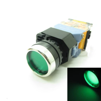 Round Green Push Button Switch Latching 24V LED Light 22mm 1 NO 1 NC 380V 10A  - Image 1 of 4