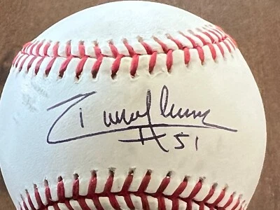 JSA 2001 ARIZONA DBACKS RANDY JOHNSON SIGNED INSCRIBED #51 WORLD SERIES BASEBALL - Image 1 of 4