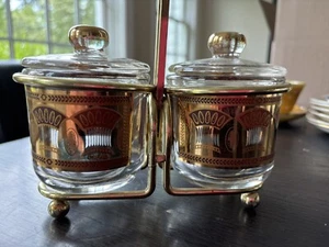 Vtg Jeanette Glass Condiment Set With Gold Design - Picture 1 of 4