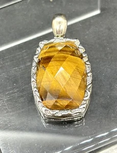 Vintage Whitney Kelly Sterling 925 Silver Large Faceted Tigers Eye Pendant - Picture 1 of 10
