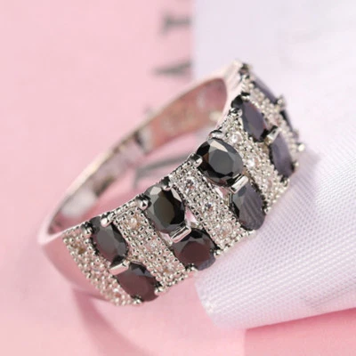 19.50 Cts White And black Color Onlyx Fire Topaz Gemstone Silver Woman Sz 6-10 - Image 1 of 4