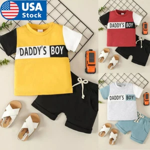 Toddler Baby Boy Summer Clothes Letter Short Sleeve T-shirt Elastic Waist Shorts - Picture 1 of 14