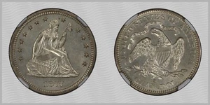 US 1877 S 25C NGC AU58 Seated Liberty Quarter Silver Semi Prooflike - Picture 1 of 1