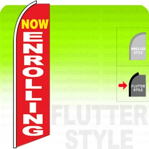 NOW ENROLLING Swooper Flag Feather Banner Sign 2.5x11.5' Tall FLUTTER Style - rb - Picture 1 of 2