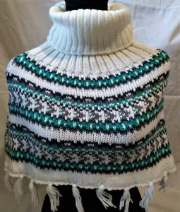 Suéter tejido iglúes cuello dickie/dickey calentador/cuello de tortuga- gris/azul/blanco/flecos - Imagen 1 de 7