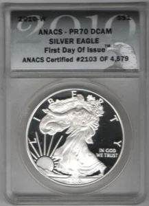 2010-W 1oz Proof Silver Eagle ANACS PR70 DCAM First Day Of Issue - Picture 1 of 2