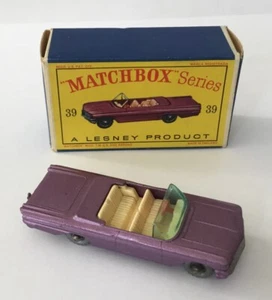 MATCHBOX LESNEY No:39b VNM PURPLE PONTIAC CONVERTIBLE & VNM ORIGINAL BOX - Picture 1 of 18