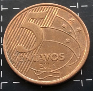 2014 BRAZIL 5 CENT COIN - BRASIL FIVE CENTAVOS - Picture 1 of 3