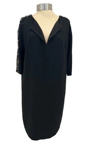 Designer Laurel Black Crepe Shift Dress Feature 3/4 Embellished Sleeves UK 10 - Picture 1 of 23