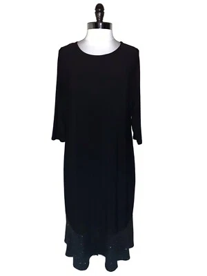 JESSICA LONDON Plus Sz 16W Shift Dress Black Silver Sparkles 3/4 Sleeve Stretch - Image 1 of 4