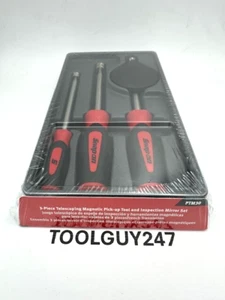 SNAP ON TOOLS USA NEW RED 3pc Soft Grip Magnetic Pickup Tool & Mirror Set PTM30+ - Picture 1 of 5