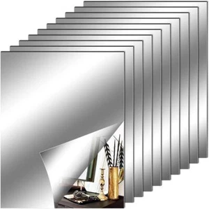 10 Pack Flexible Mirror Sheets Decorative Self Adhesive Mirror Tiles, 8x10 Inch - Picture 1 of 10
