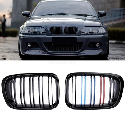 M-Color Gloss Black Kidney Grill Grille For BMW E46 3 Series 1998-2001 4DR Sedan Foto 1 de 4
