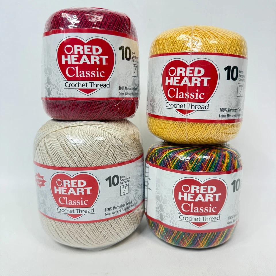 Red Heart Classic Crochet Thread Size 10 Mixed Lot Red Natural Yellow, Mexicana - Image 1 of 4