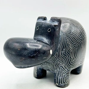 Speckstein Nilpferd schwarz-weiß Figur 4,5" hoch - Bild 1 von 8