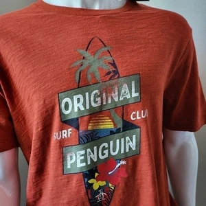 NWT ORIGINAL PENGUIN Surf Club Men's T-Shirt Brick Red Ochre Size L - Picture 1 of 10