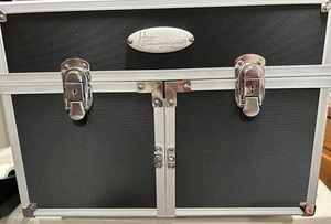 BEAUTY KOSMETIK SCHMINKKOFFER AUSZIEHBARE SCHALEN MAKEUP-SCHWARZ EXT Blau INT 15x10x9 - Bild 1 von 9