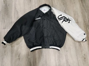 VTG  Chicago WHITE SOX Starter Bomber jacket Black & Gray Mens Large - Picture 1 of 8