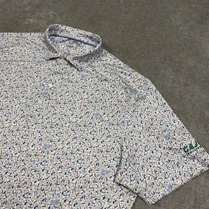 Johnnie O Polo Shirt Mens Large AOP Bacon Eggs Breakfast Balls Performance Golf - Picture 1 of 10