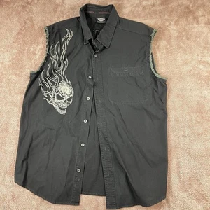 Harley-Davidson Mens Large Skull Sleeveless Blowout button Shirt Black - Picture 1 of 9