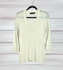 LOCKHART Long Cashmere Sweater V-neck Ivory 3/4 Sleeve size S - Picture 1 of 10