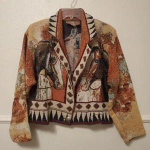 Chaqueta tapiz vintage pintada Pony Jack Terry Western Cowboy Horses - L - Imagen 1 de 24